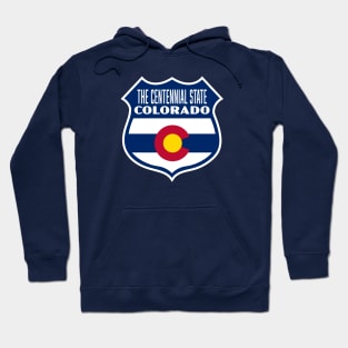 The Centennial State Colorado Retro Flag Shield (Blue) Hoodie